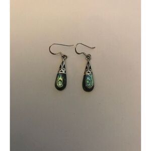 New~Lovely Iridescent Genuine Abalone Shell Dangle Earrings~925 Sterling Silver